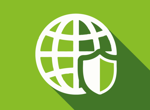 Icon globe with security symbol on green background