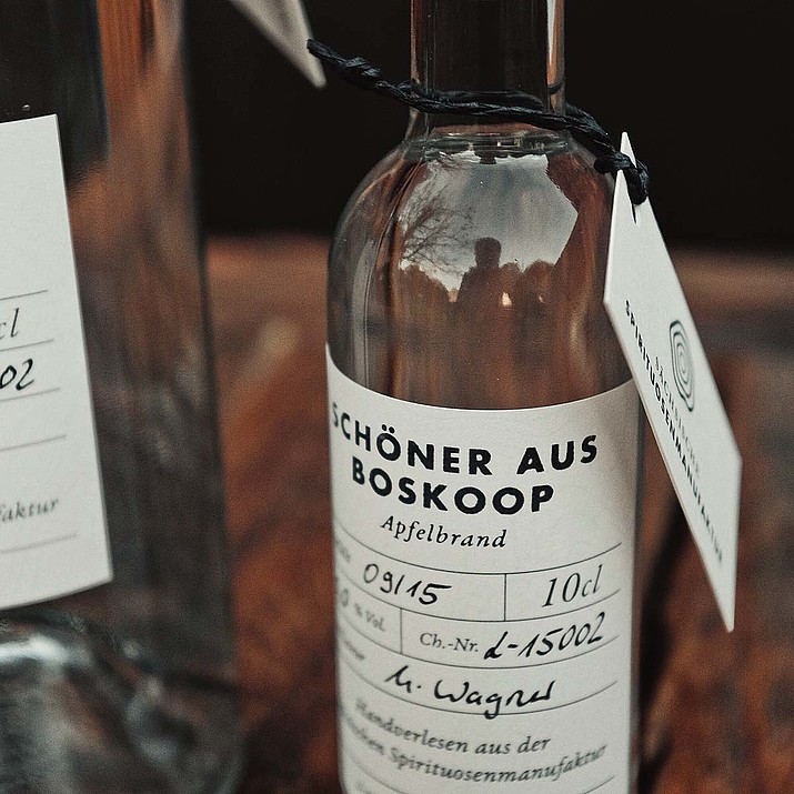 Photo bottle with label Schöner aus Boskoop - apple brandy
