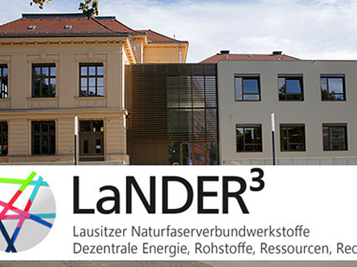 Lander3 project logo and HSZG administration building