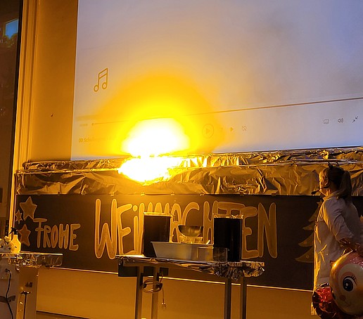 Fireworks are set off along the blackboard in the Audimax.