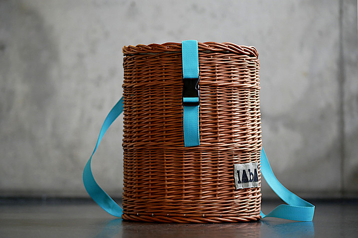 Photo basket pannier with blue carrying strap