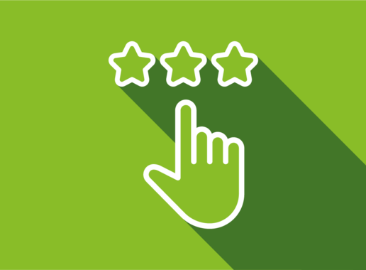 Icon finger pointing to 3 stars on a green background.