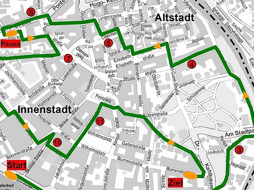 City map of Görlitz with marked route of the car-free Sunday