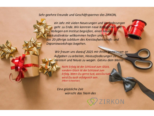 Christmas greetings from the ZIRKON team with a quote from Albert Schweizer