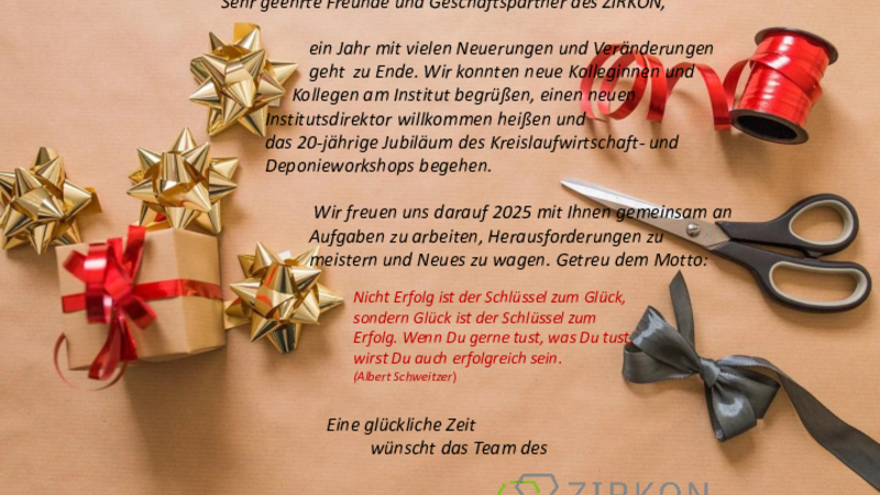 Christmas greetings from the ZIRKON team with a quote from Albert Schweizer